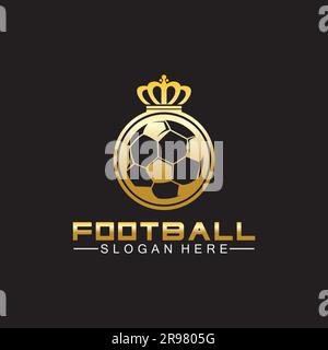 Luxuriöses goldenes Fußball-King-Logo auf schwarzem Hintergrund Stock Vektor