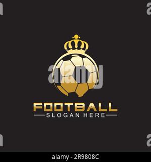 Luxuriöses goldenes Fußball-King-Logo auf schwarzem Hintergrund Stock Vektor
