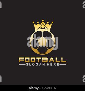 Luxuriöses goldenes Fußball-King-Logo auf schwarzem Hintergrund Stock Vektor