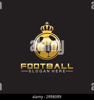 Luxuriöses goldenes Fußball-King-Logo auf schwarzem Hintergrund Stock Vektor