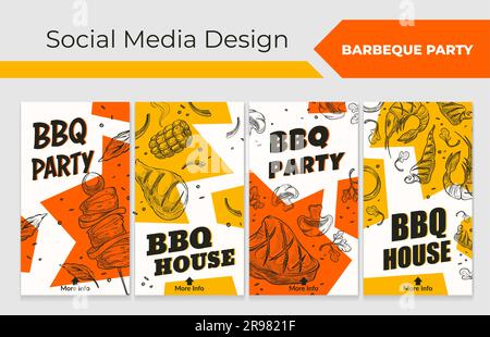 Netowrk Stories Kollektion mit bbq-Party-Angebot Stock Vektor