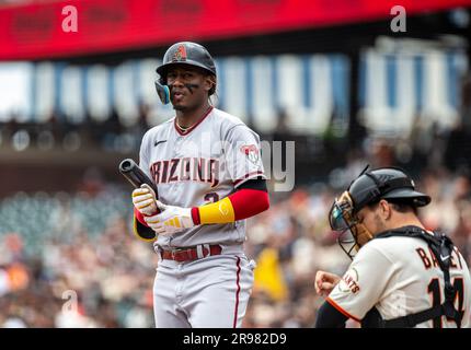 Juni 24 2023 San Francisco CA, USA Arizona Shortstop Geraldo Perdomo (2) beim MLB NL West Game zwischen den Arizona Diamondbacks und den San Francisco Giants im Oracle Park San Francisco Calif Thurman James/CSM Stockfoto