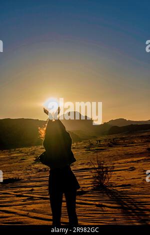 Sonnenuntergang im April, Akaba, Wadi Rum Wüste Stockfoto