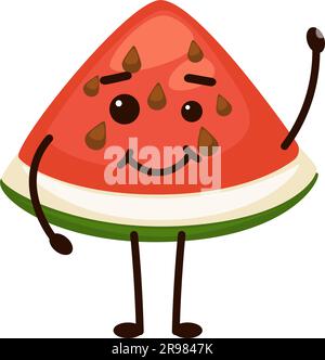 Ein Stück Wassermelone, eine Zeichentrickfigur mit Lächeln Stock Vektor