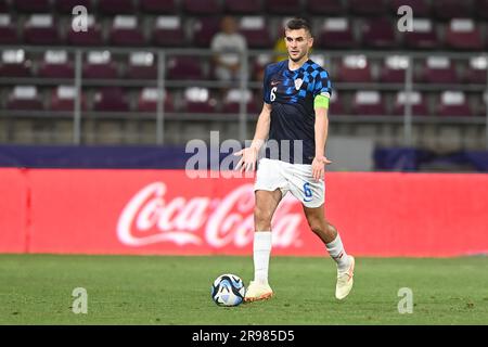 Bukarest, Rumänien. 24. Juni 2023. Bartol Franjic von Kroatien beim UEFA-21 Europameisterschaftsspiel der Gruppe B zwischen Spanien und Kroatien im Giulesti-Stadion in Bukarest, Rumänien, am 24. Juni 2023. Foto: Eduard Vinatoru/PIXSELL Credit: Pixsell/Alamy Live News Stockfoto