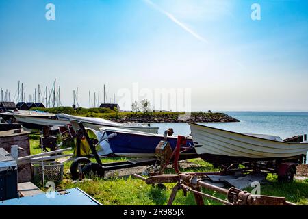 Blick auf die Bucht mit Strand in Aarhus in Dänemark Stockfoto