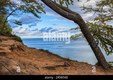 Gdynia, Polen, von einer Klippe aus mit Blick auf den Golf von Danzig in der Ostsee vom Naturschutzgebiet Kępa Redłowska. Stockfoto