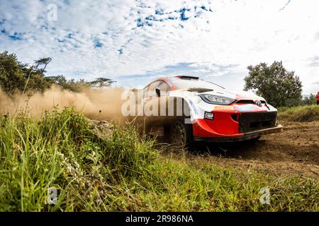 Naivasha, Kenia. 25. Juni 2023. 69 Kalle ROVANPERA (FIN), Jonne HALTTUNEN (FIN), TOYOTA GAZOO RACING WRT, TOYOTA Yaris Rally1 Hybrid, WRC, Action während der Safari Rally Kenya 2023, 7. Runde der WRC World Rally Car Championship 2023, vom 22. Bis 25. Juni 2023 in Naivasha, Nakuru County, Kenia Patikis - Foto/DPI: DPPI Media/Alamy Live News Stockfoto