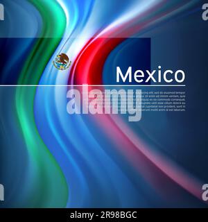 Hintergrund der abstrakten mexikanischen Flagge. Verschwommenes Muster heller Farblinien der mexikanischen Flagge in blauem Himmel, Business-Broschüren-Design. Staatsbanner, mexiko Stock Vektor