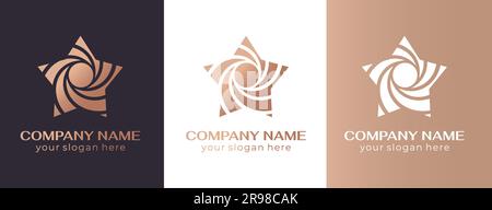 Stern-Logo mit Spiralstrahlen. Lockige, elegante Wellen. Vorlage für ein einzigartiges Luxusdesign, Logo, Mode, Studio, Boutique, Spa Stock Vektor