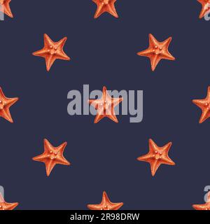 Wasserfarbenes nahtloses Muster mit Sternen. Handmalerei von Klippen unter Wasser lebendige Objekte auf isoliertem Hintergrund. Für Designer, Dekoration, Postkarten Stockfoto