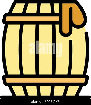 Konturvektor des Holzzylindersymbols. Hölzerner Whiskey. Die Farbe der Biereiche ist flach Stock Vektor