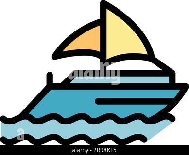 Der Übersichtsvektor des Symbols der Seyacht. Segelboot. Speed Ozeanschiff Farbe flach Stock Vektor