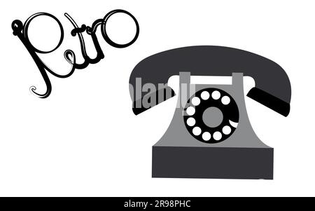 Retro, alt, antik, Hipster, Vintage, Altes, Disk, schwarz-weißes Telefon mit Röhre, mit Retro-Wörtern in wunderschönen schwarzen Buchstaben geschrieben Stock Vektor
