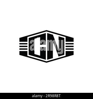 CN Letter Logo Monogramm sechseckiges Emblem mit Streifen Umriss-Designvorlage Stockfoto