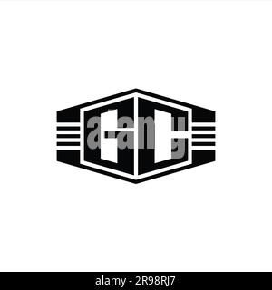 GC Letter Logo Monogramm sechseckiges Emblem in Streifenform Designvorlage Stockfoto