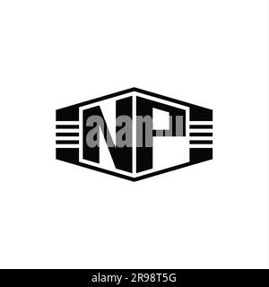 NP Letter Logo Monogramm sechseckiges Emblem in Streifenform Designvorlage Stockfoto