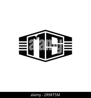 MS Letter Logo Monogramm sechseckiges Emblem in Streifenform Designvorlage Stockfoto