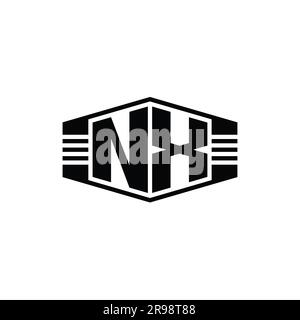 NX Letter Logo – Monogramm, sechseckiges Emblem mit Streifen, umrissene Designvorlage Stockfoto