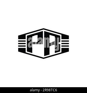 PR Letter Logo Monogramm sechseckiges Emblem in Streifenform Designvorlage Stockfoto