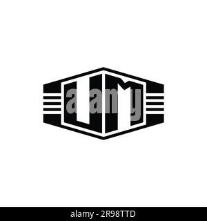 UM Letter Logo Monogramm sechseckiges Emblem mit Streifen Umriss-Designvorlage Stockfoto