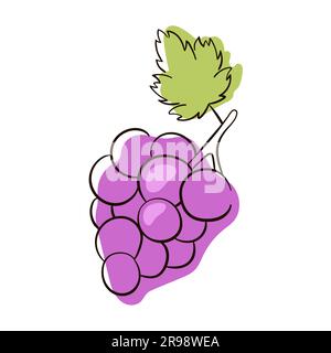 Ein Haufen Weintrauben mit einem blattflachen violetten Vektorsymbol. Handgezeichnete Traubenskizze. Violette Trauben Vektordarstellung. Stock Vektor