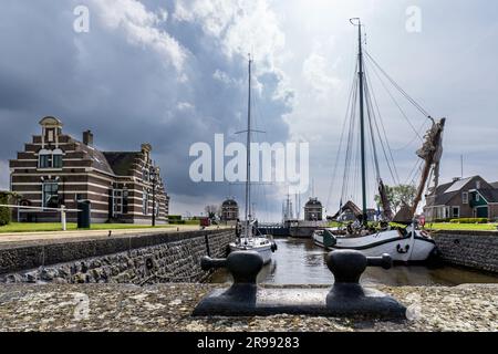 Historisches Lemstersluis, ein Fallschloss in Lemmer, Niederlande Stockfoto