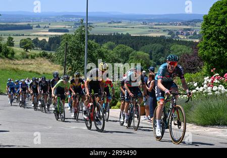 25. Juni 2023, Baden-Württemberg, Donaueschingen/Bad Dürrheim: Radfahren: Deutsche Meisterschaft, Donaueschingen - Bad Dürrheim - Road Men: Das Spielfeld der Fahrer. Foto: Bernd Weißbrod/dpa Credit: dpa Picture Alliance/Alamy Live News Stockfoto