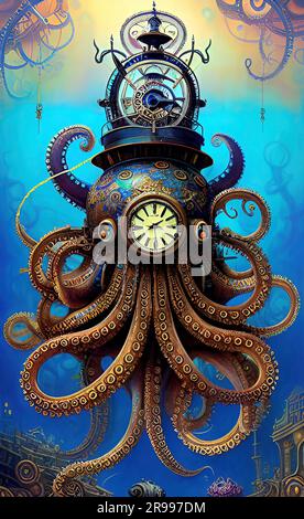 Fantasy Steampunk Octopus Art Stockfoto