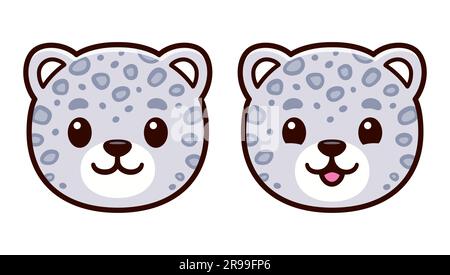 Süßes Cartoon-Snow-Leopardengesicht-Symbol. Kawaii-Baby, weißer Leopard, lächelnd, Vektor-Clip-Art-Illustration. Stock Vektor