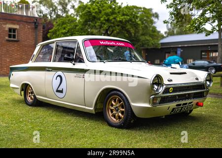 1966 Ford Cortina Lotus Mark I, ausgestellt am Bicester Schwungrad im Bicester Heritage Centre am 17. Juni 2023. Stockfoto