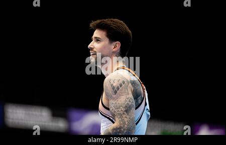 ROTTERDAM - Casimir Schmidt während der apparativen Endhalle der NK-Gymnastik in Ahoy. ANP IRIS VAN DEN BROEK niederlande raus - belgien raus Stockfoto