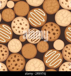 Nahtloser Hintergrund mit Cookies auf braunem Hintergrund. Vektordarstellung Stock Vektor