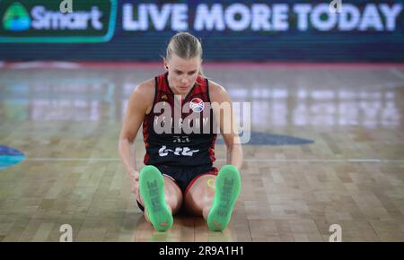 Ljubljana, Slowenien. 25. Juni 2023. Die belgische Julie Vanloo wurde während des letzten Basketballspiels zwischen der belgischen Nationalmannschaft „die belgischen Katzen“ und Spanien am Sonntag, den 25. Juni 2023 in Ljubljana, Slowenien, bei der FIBA Women EuroBasket 2023 Europameisterschaft in Israel und Slowenien abgebildet. Es ist das erste Finale überhaupt für Belgien. BELGA PHOTO VIRGINIE LEFOUR Kredit: Belga News Agency/Alamy Live News Stockfoto