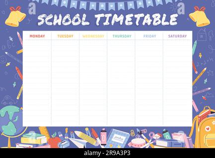 Schulzeitplan, Schülerwochenplanvorlage. Tagesplaner für Unterricht im College. Zeitmanagement, Bildungstools, perfekt abgestimmte Vektorgrafik Stock Vektor