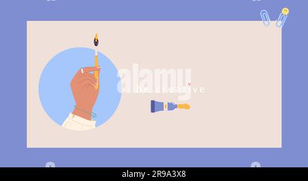 Zeichnen und Malen, kreative Karte mit Hand und Pinsel. Designer oder Maler, Webbanner für Werkstätten. Vektorflyer Grafikgrafik Stock Vektor