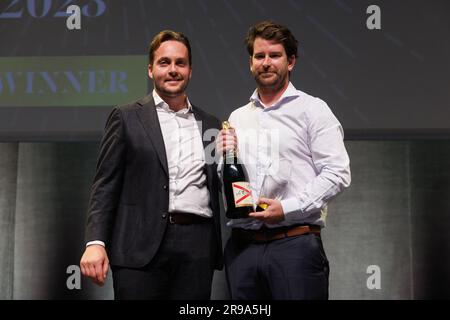 Wavre, Belgien. 25. Juni 2023. Gantoises Cheftrainer Kevan Demartinis wurde während einer Zeremonie zur Auszeichnung der „Goldenen Sticks“ (Gouden Sticks - Sticks d'Or) für die besten Spieler des Hockeywettbewerbs 2022-2023, Sonntag, den 25. Juni 2023 in Wavre, abgebildet. BELGA FOTO KURT DESPLENTER Kredit: Belga News Agency/Alamy Live News Stockfoto