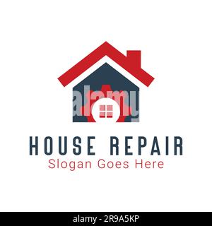 House Repair Logo Design Home Gear Logotype House Repair Service Hammer Stock Vektor