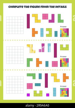 Puzzle-Spiel mit bunten Details für Kinder. Stock Vektor