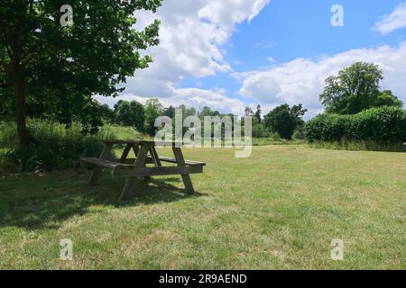 Ein Picknicktisch unter einem Baum in der Kent-Landschaft Stockfoto