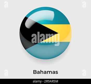 Bahamas Glanzfahne Blase Kreis rundes Symbol Vektor-Illustrationsglas Stock Vektor