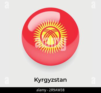 Kirgisistan Glanzflagge Blase Kreis Kreis Form Symbol Vektor Illustrationsglas Stock Vektor