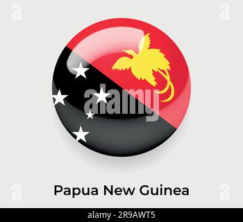 Papua-Neuguinea glänzende Flaggenblase Kreis rundes Symbol Vektor-Illustrationsglas Stock Vektor