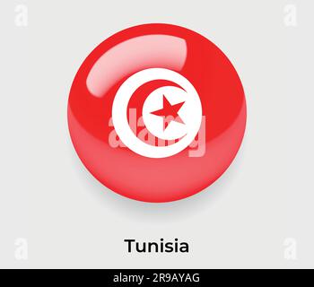 Tunesien Glanzflagge Blase Kreis rund Symbol Vektor-Illustrationsglas Stock Vektor