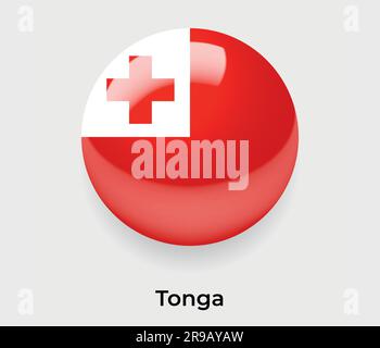 Tonga glänzende Flaggenblase Kreis rundes Symbol Vektor-Illustrationsglas Stock Vektor