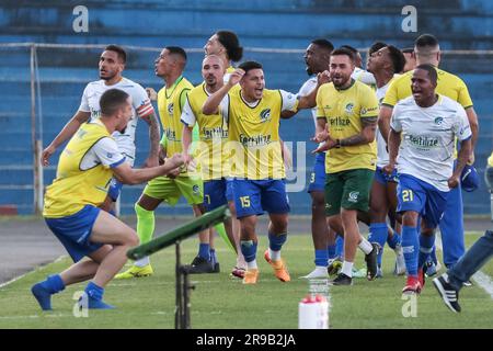 Curitiba, Brasilien. 25. Juni 2023. PR - CURITIBA - 06/25/2023 - PARANAENSE B 2023, PARANA CLUBE X PATRIOTAS - Patriotas-Spieler feiert das Tor seines Teams während eines Spiels gegen Parana Clube im Durival de Britto Stadion für die Paranaense B 2023 Meisterschaft. Foto: Robson Mafra/AGIF/Sipa USA Guthaben: SIPA USA/Alamy Live News Stockfoto