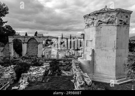 Die römische Agora befindet sich nördlich der Akropolis und östlich der antiken Agora von Athen. Stockfoto