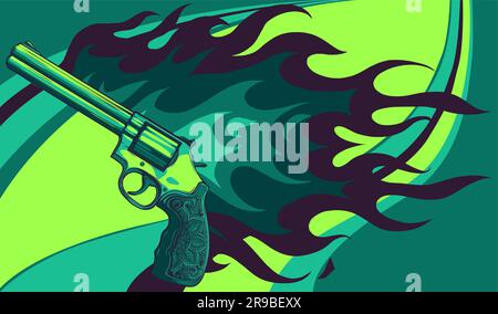 Vintage-sechs-Shooter-Revolver-Konzept-Vektordarstellung Stock Vektor