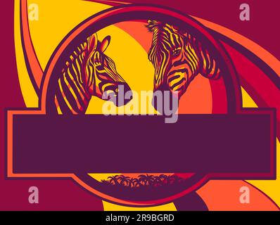 Zebra, gestreiftes Pferd, afrikanisches Savannahtier, gestreifte Haut, Linienmuster. Stock Vektor