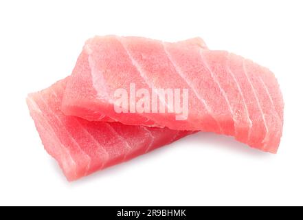 Leckere Sashimi (Stücke frischen rohen Thunfisches) auf weißem Hintergrund Stockfoto